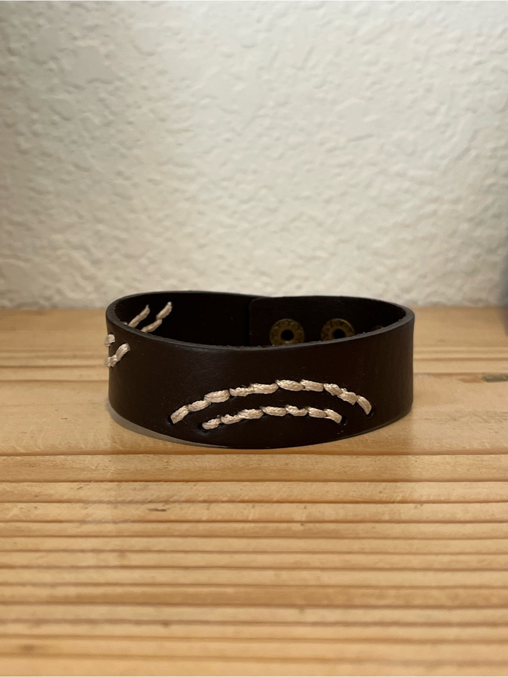 Leather Bracelet with off white Stitch Detail